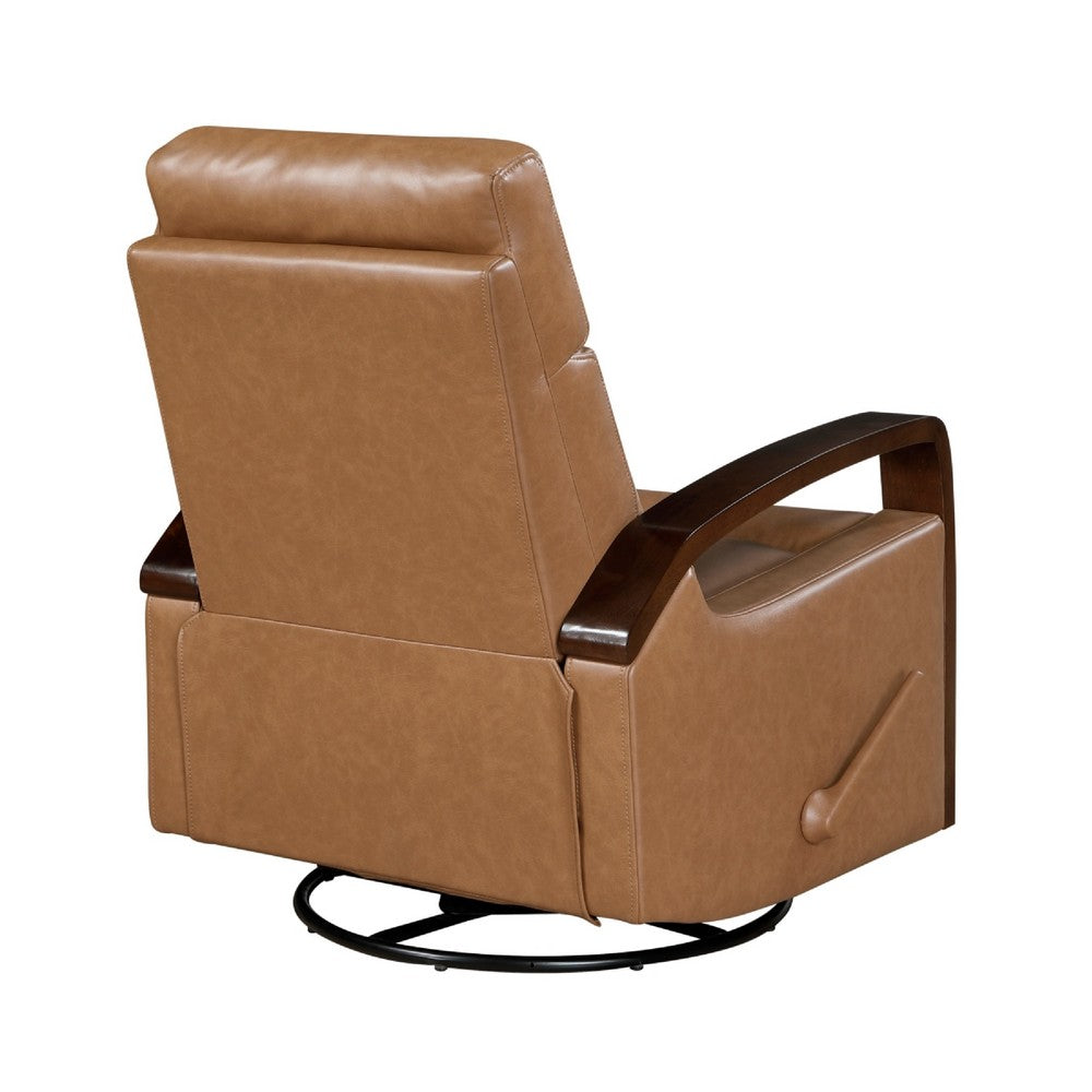 Mery Swivel Glider Manual Reclining Chair | Camel Brown Faux Leather