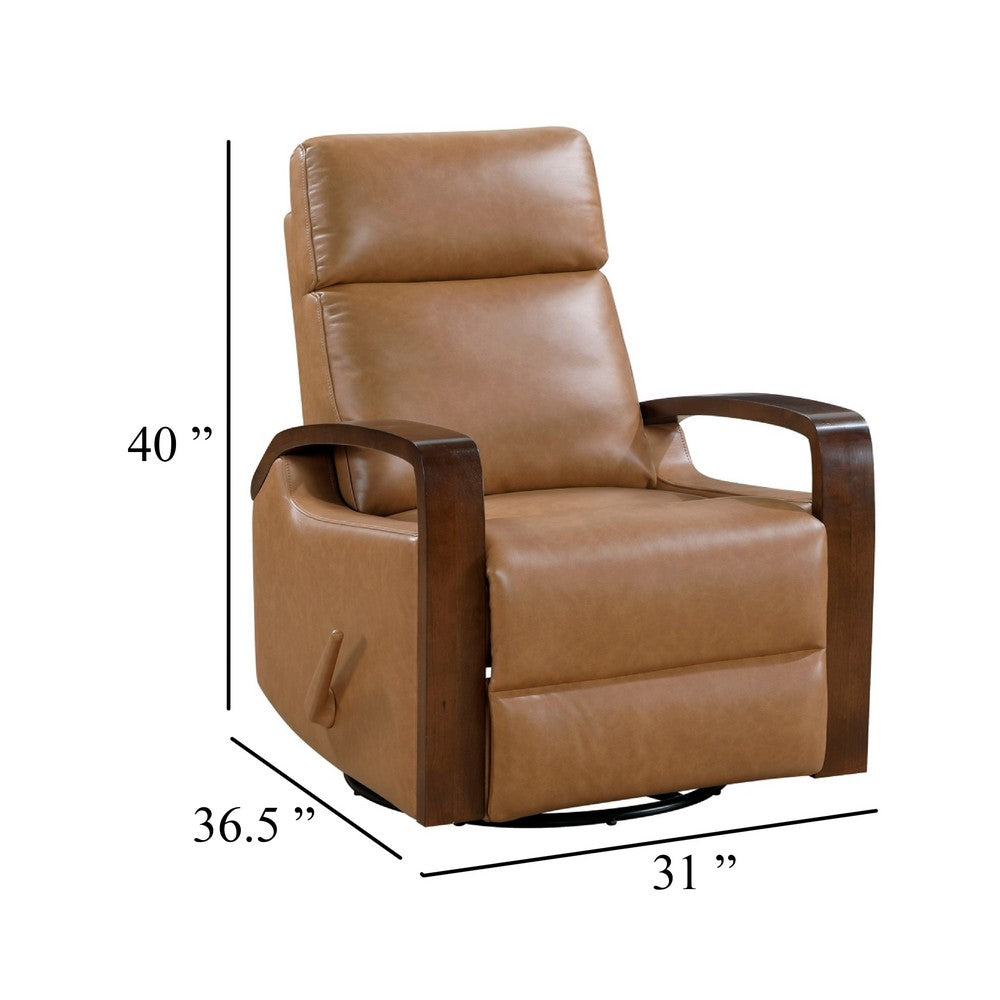 Mery Swivel Glider Manual Reclining Chair | Camel Brown Faux Leather