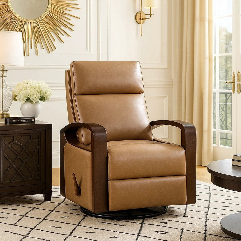 Mery Swivel Glider Manual Reclining Chair | Camel Brown Faux Leather