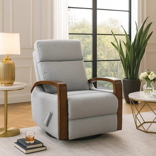 Mery Swivel Glider Manual Reclining Chair | Light Gray Boucle Fabric