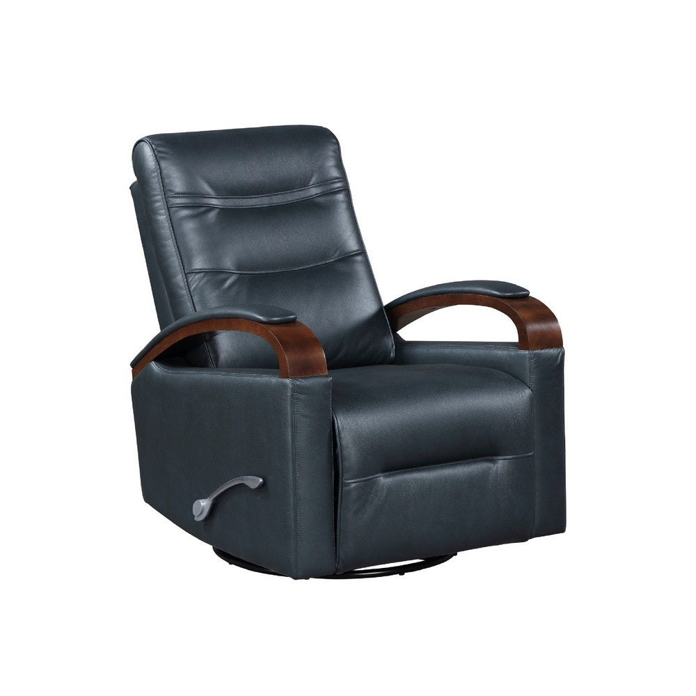 Gex Swivel Glider Manual Reclining Chair | Dark Blue Faux Leather