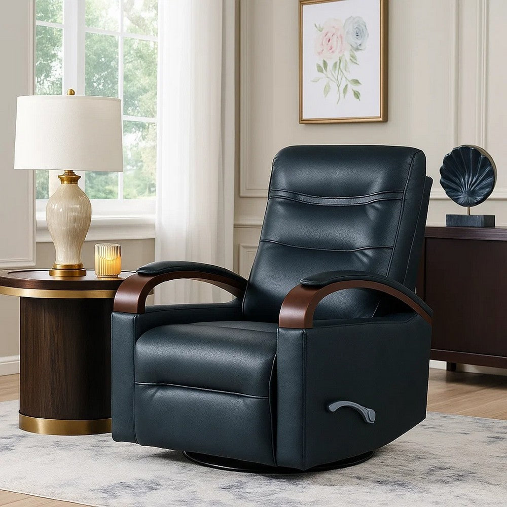 Gex Swivel Glider Manual Reclining Chair | Dark Blue Faux Leather