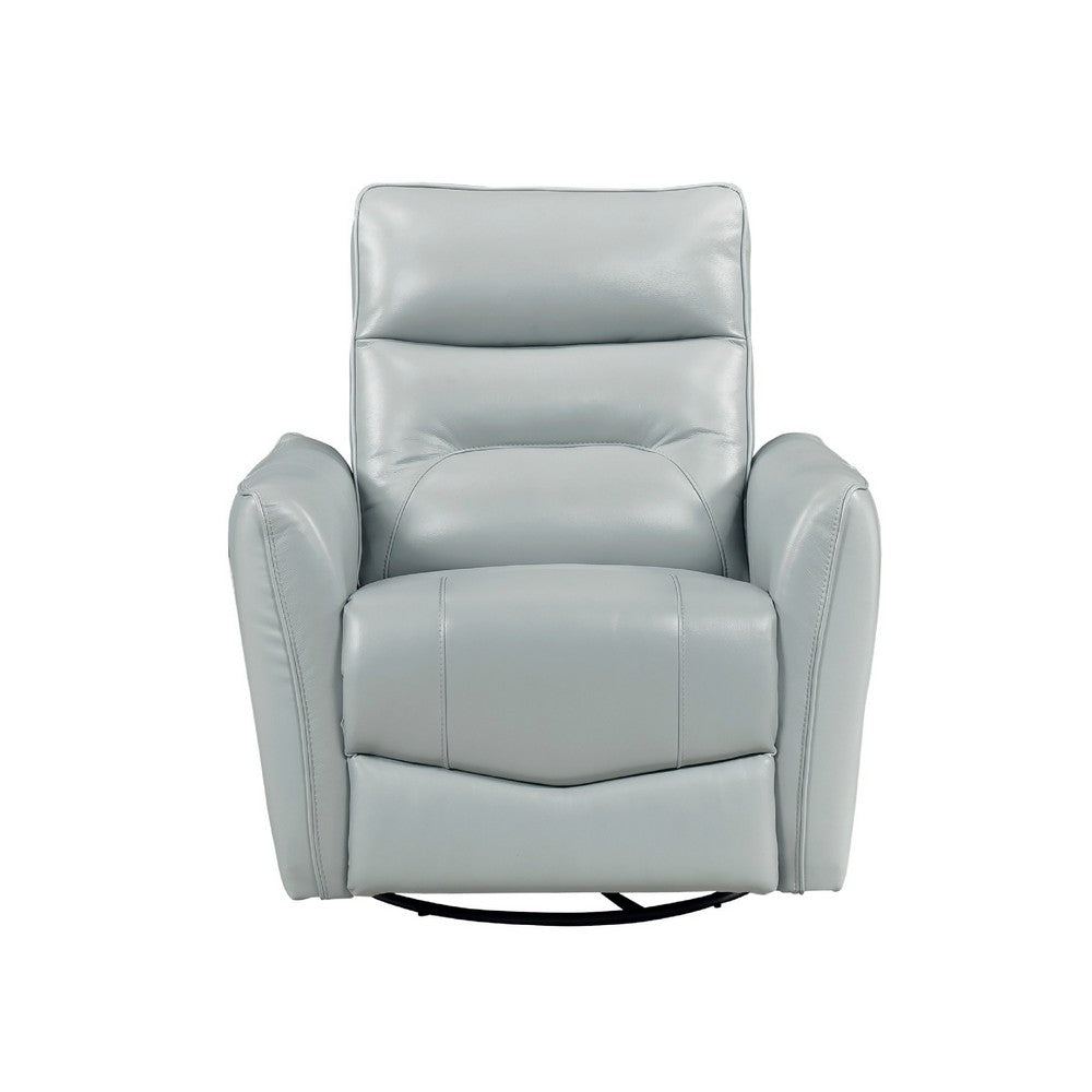 Temy Swivel Glider Manual Reclining Chair | Aqua Blue Top Grain Leather