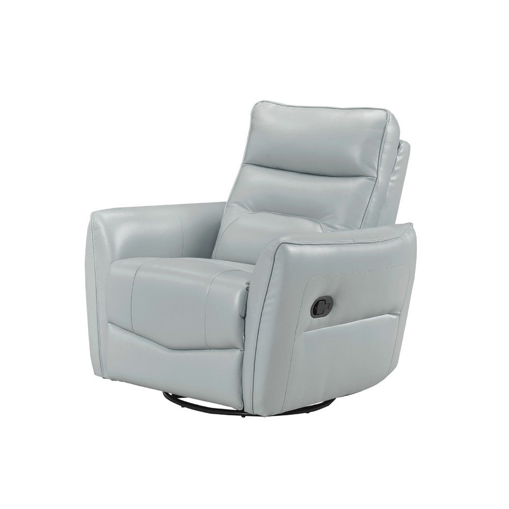 Temy Swivel Glider Manual Reclining Chair | Aqua Blue Top Grain Leather