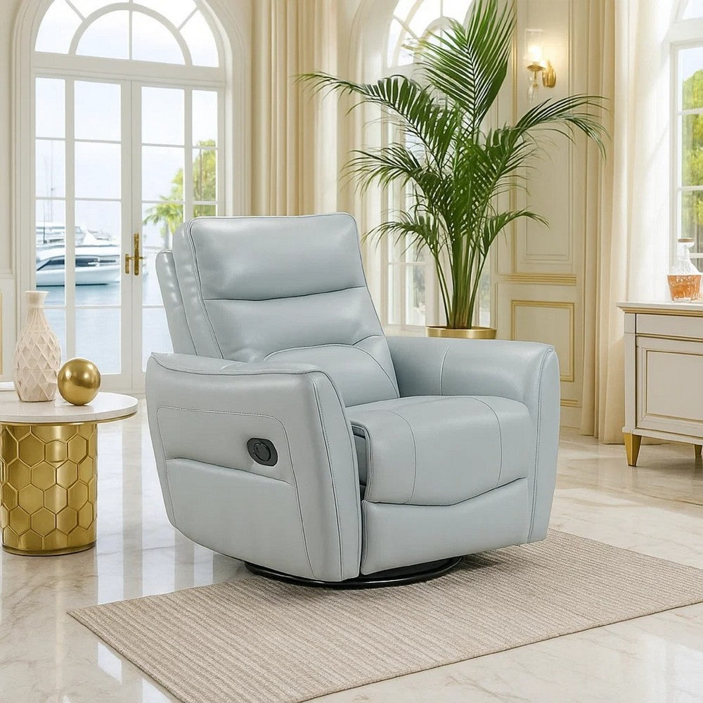 Temy Swivel Glider Manual Reclining Chair | Aqua Blue Top Grain Leather