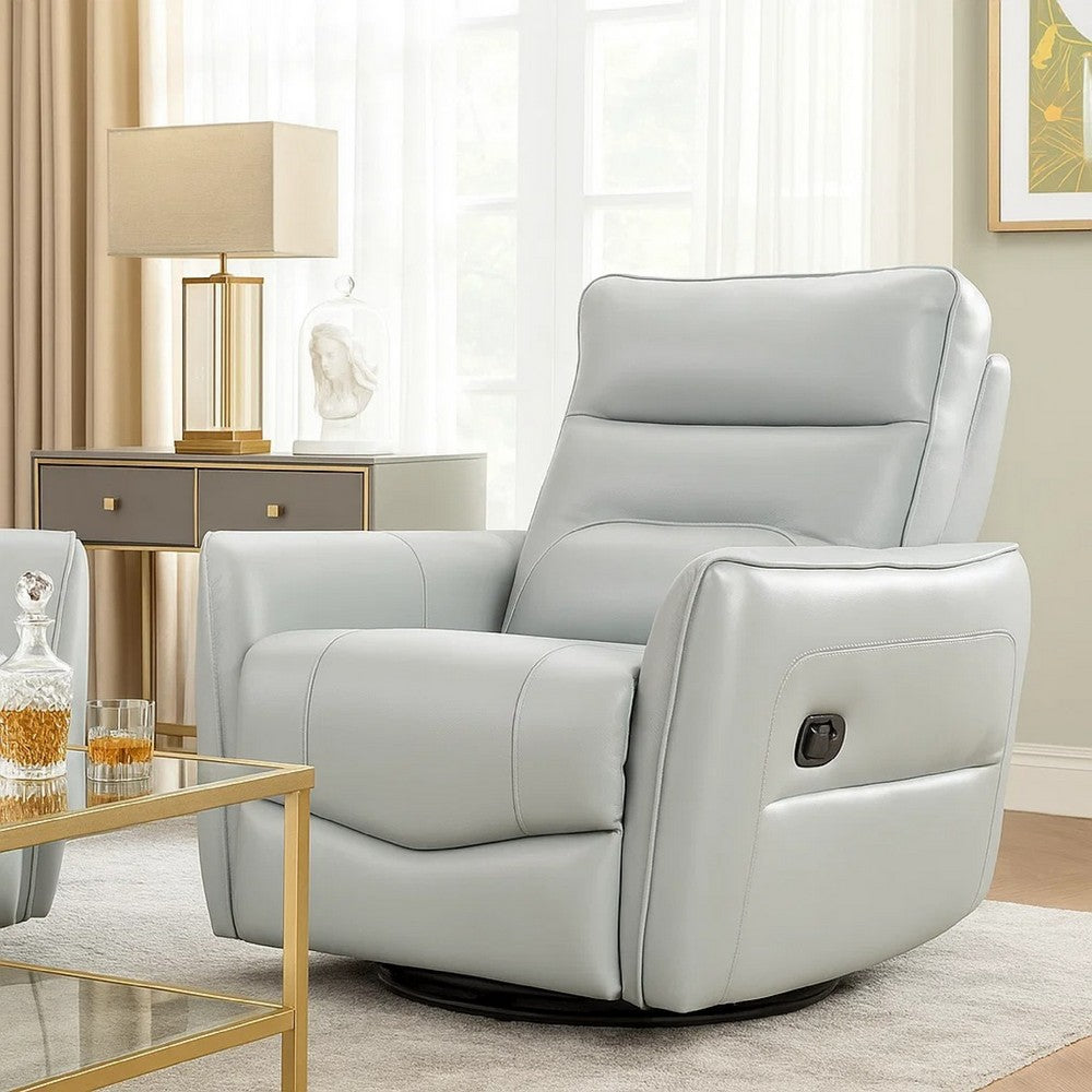 Temy Swivel Glider Manual Reclining Chair | Aqua Blue Top Grain Leather