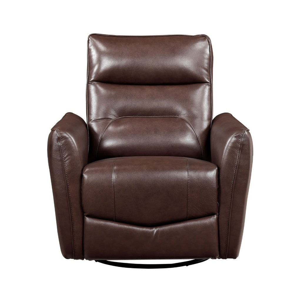 Temy Swivel Glider Manual Reclining Chair | Dark Brown Grain Leather