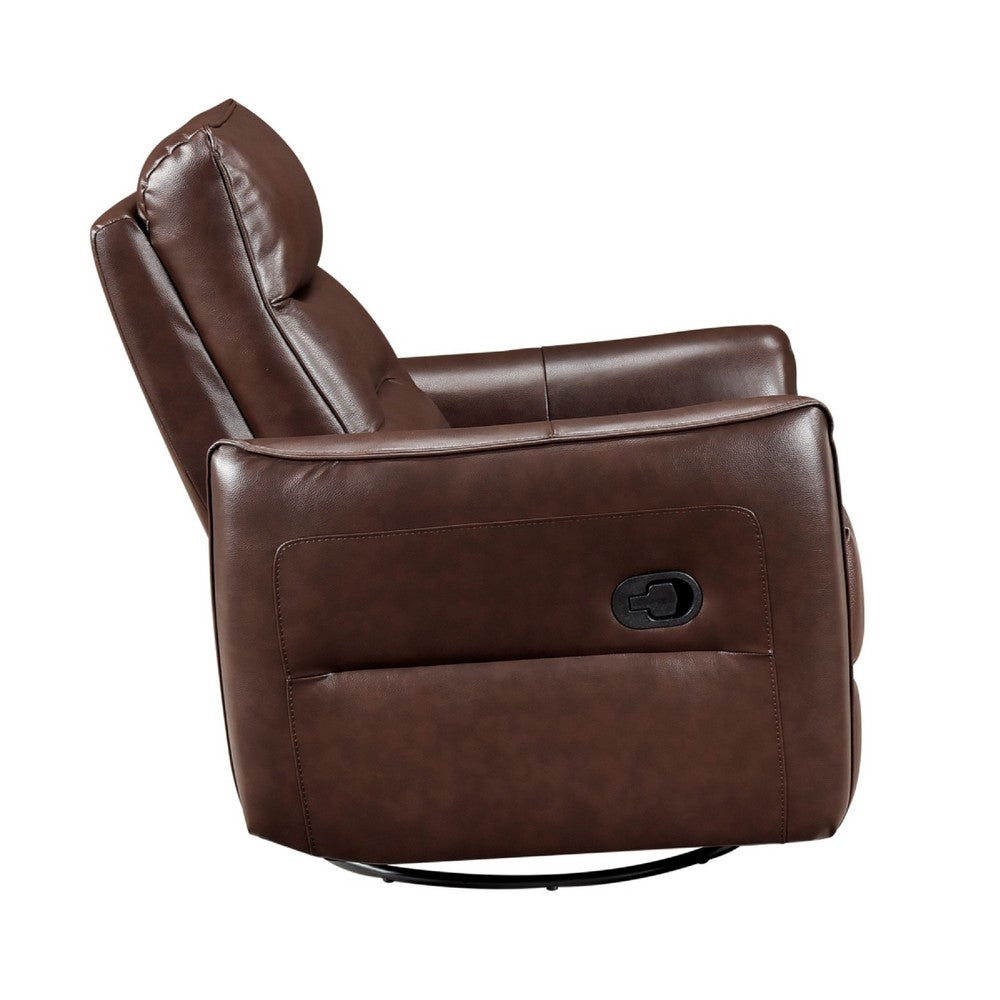 Temy Swivel Glider Manual Reclining Chair | Dark Brown Grain Leather