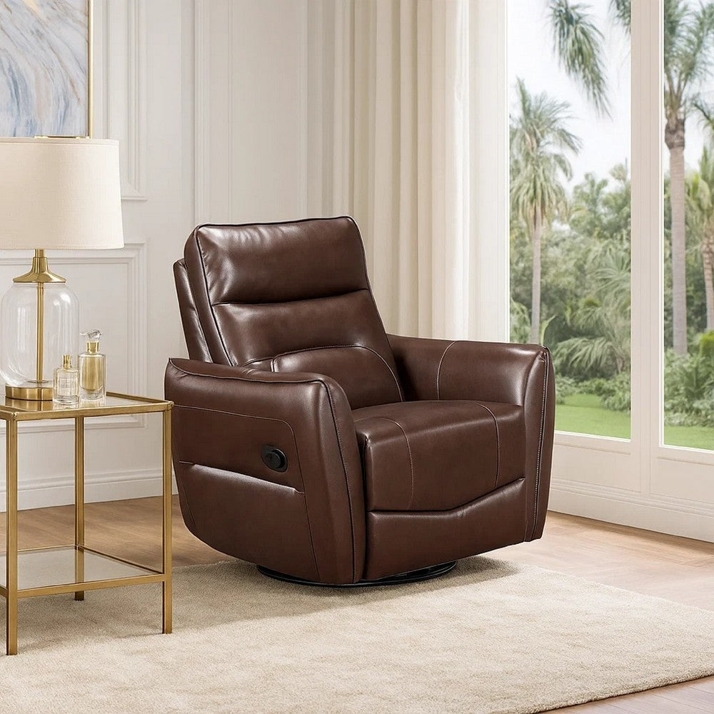 Temy Swivel Glider Manual Reclining Chair | Dark Brown Grain Leather
