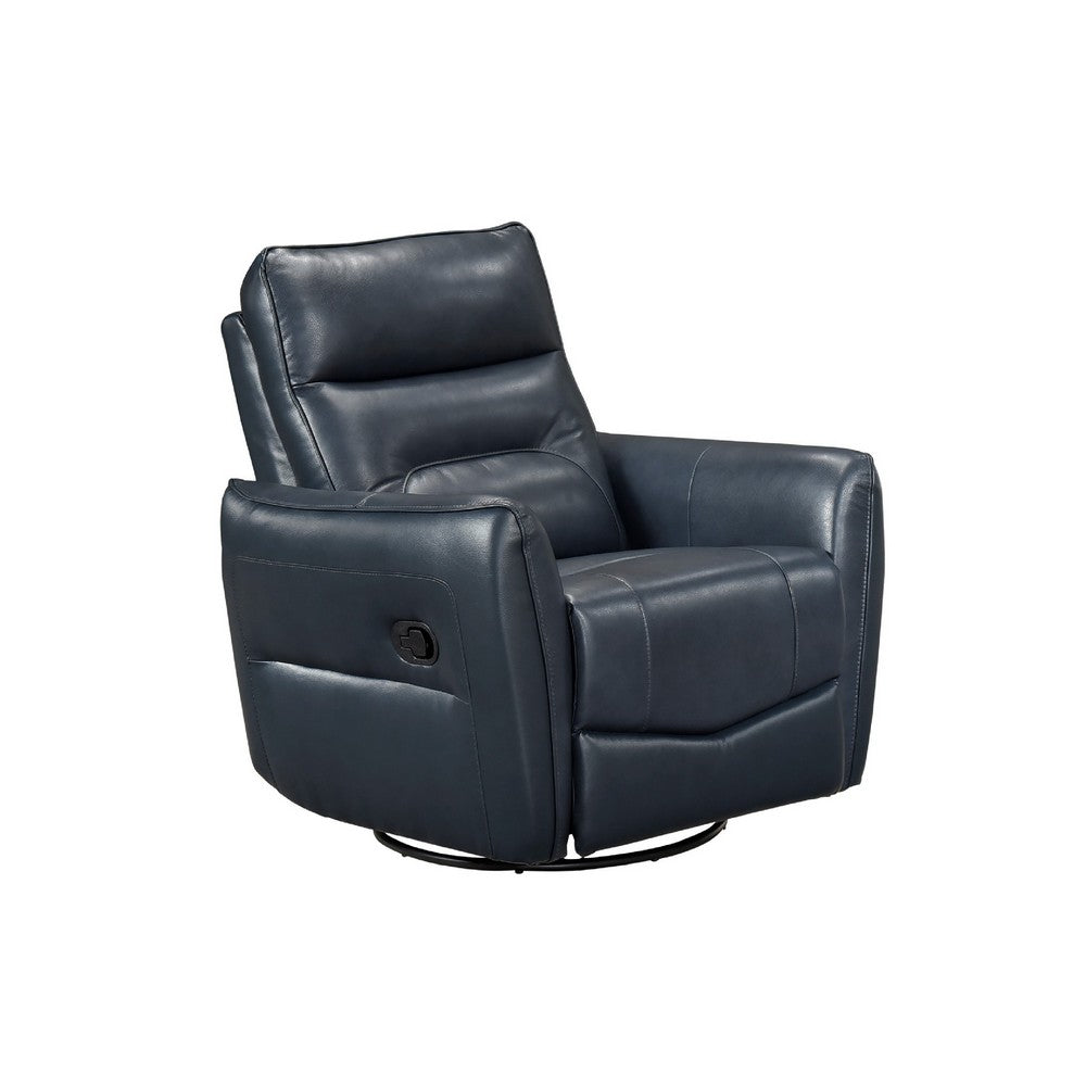 Temy Swivel Glider Manual Reclining Chair | Dark Blue Top Grain Leather