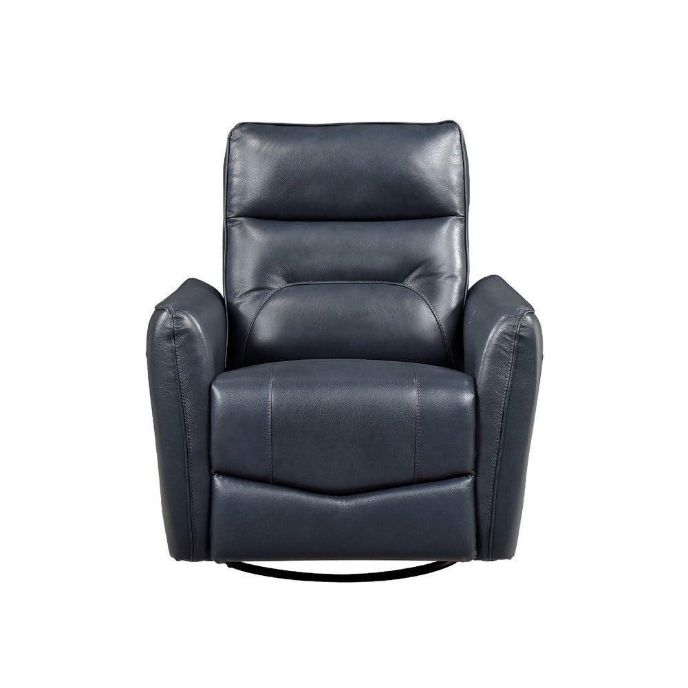 Temy Swivel Glider Manual Reclining Chair | Dark Blue Top Grain Leather