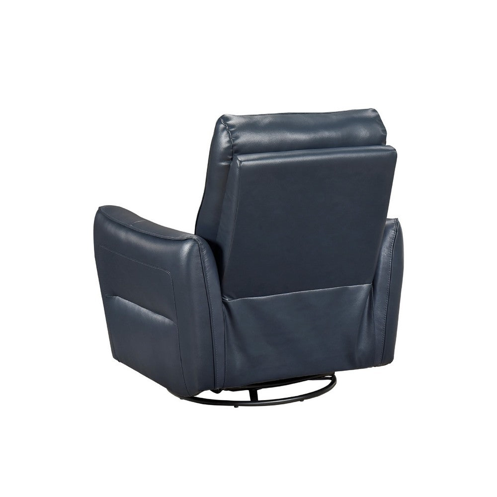 Temy Swivel Glider Manual Reclining Chair | Dark Blue Top Grain Leather