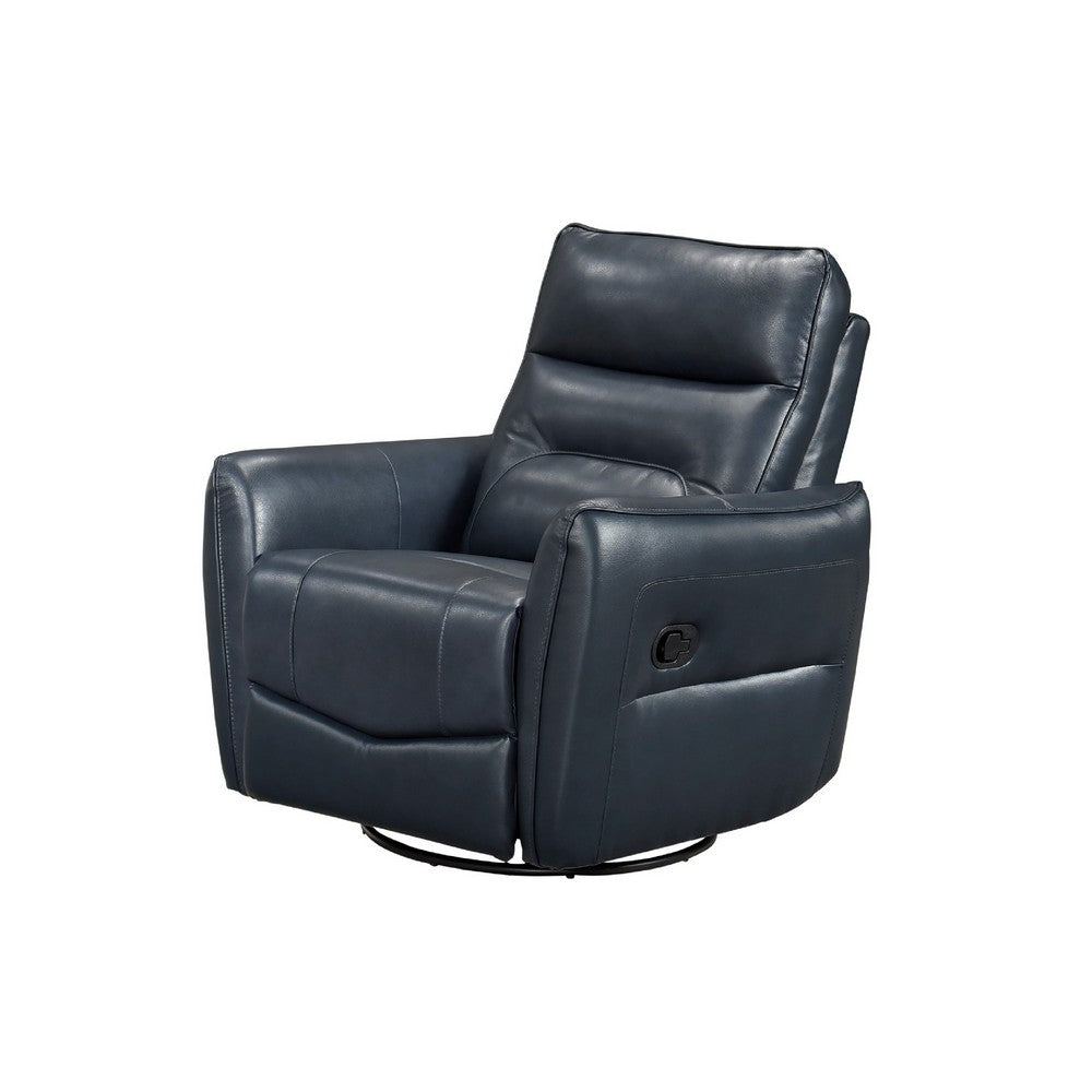 Temy Swivel Glider Manual Reclining Chair | Dark Blue Top Grain Leather