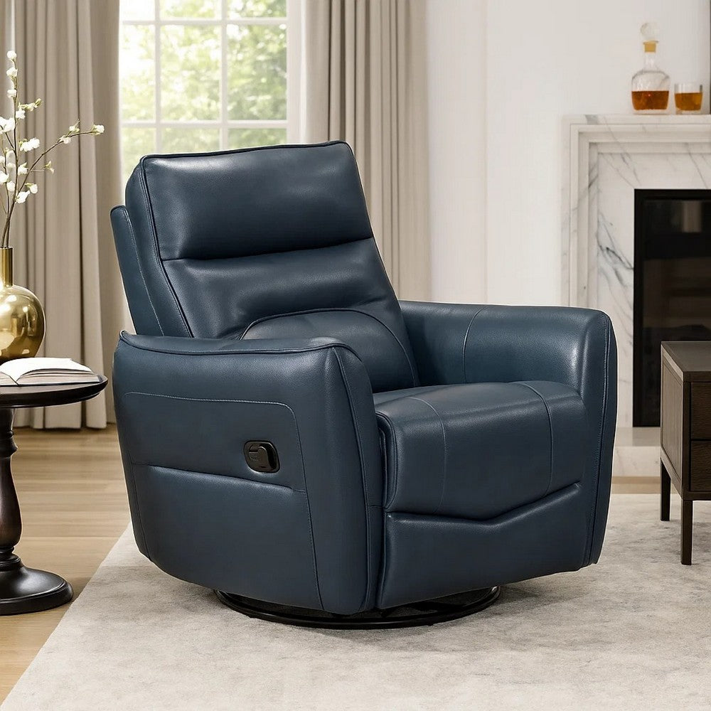 Temy Swivel Glider Manual Reclining Chair | Dark Blue Top Grain Leather