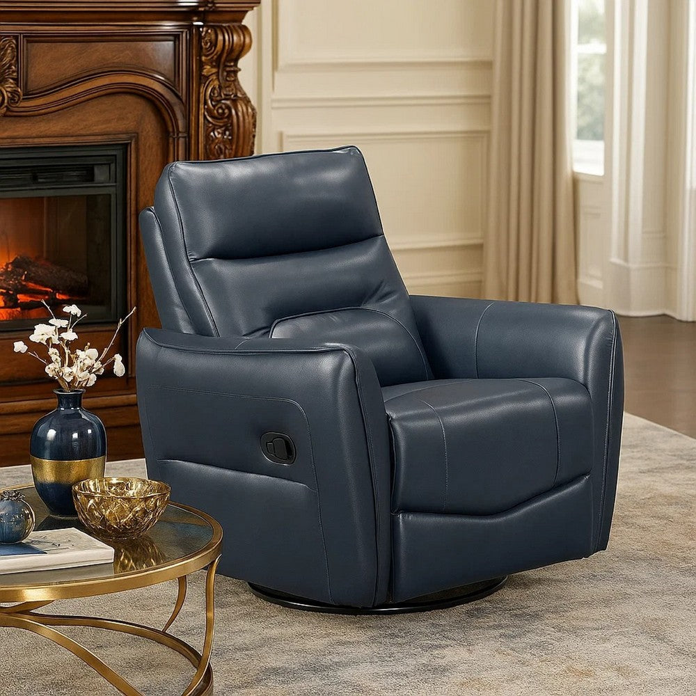Temy Swivel Glider Manual Reclining Chair | Dark Blue Top Grain Leather