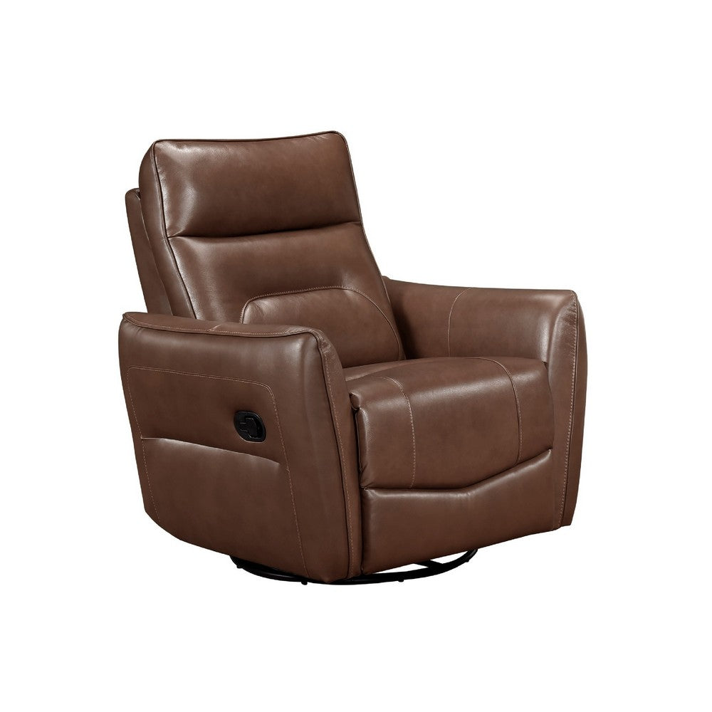Temy Swivel Glider Manual Reclining Chair | Toffee Brown Grain Leather