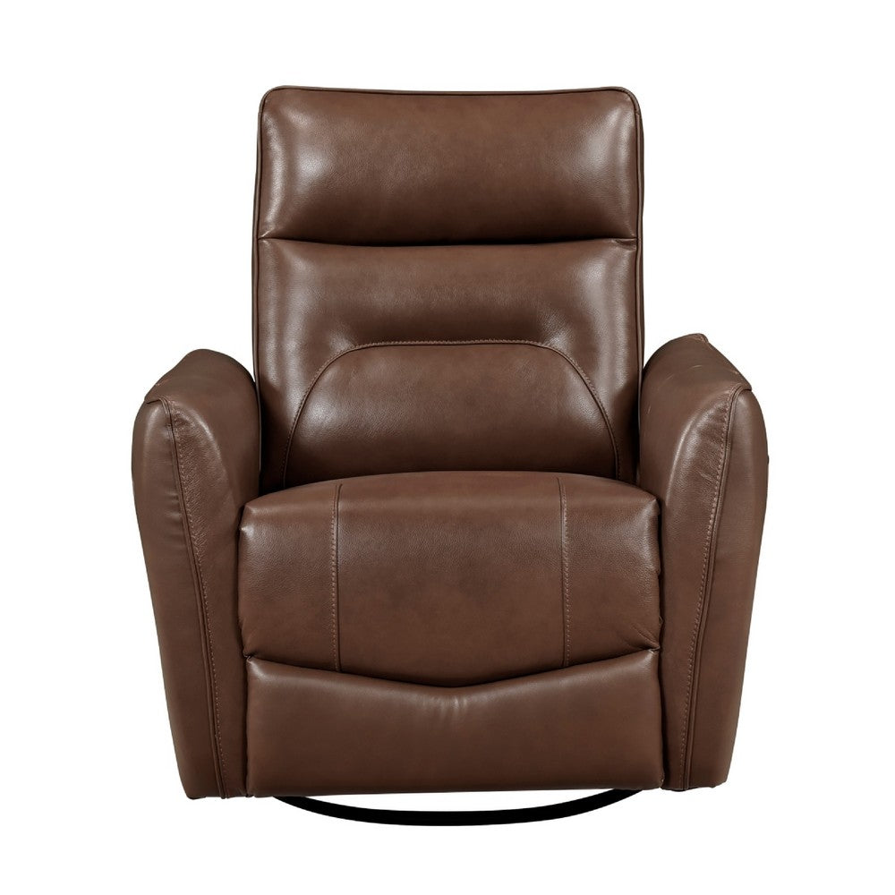 Temy Swivel Glider Manual Reclining Chair | Toffee Brown Grain Leather