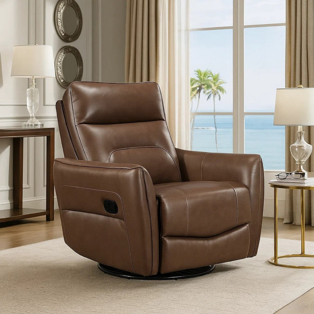 Temy Swivel Glider Manual Reclining Chair | Toffee Brown Grain Leather
