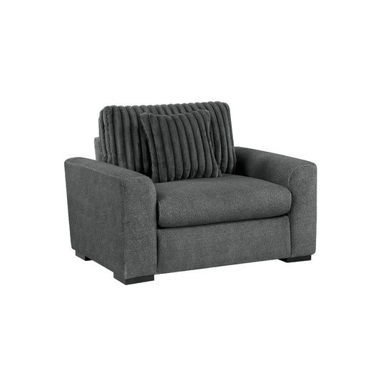 Zian Armchair w Pillow | Foam Cushions | Dark Gray Microfiber & Corduroy