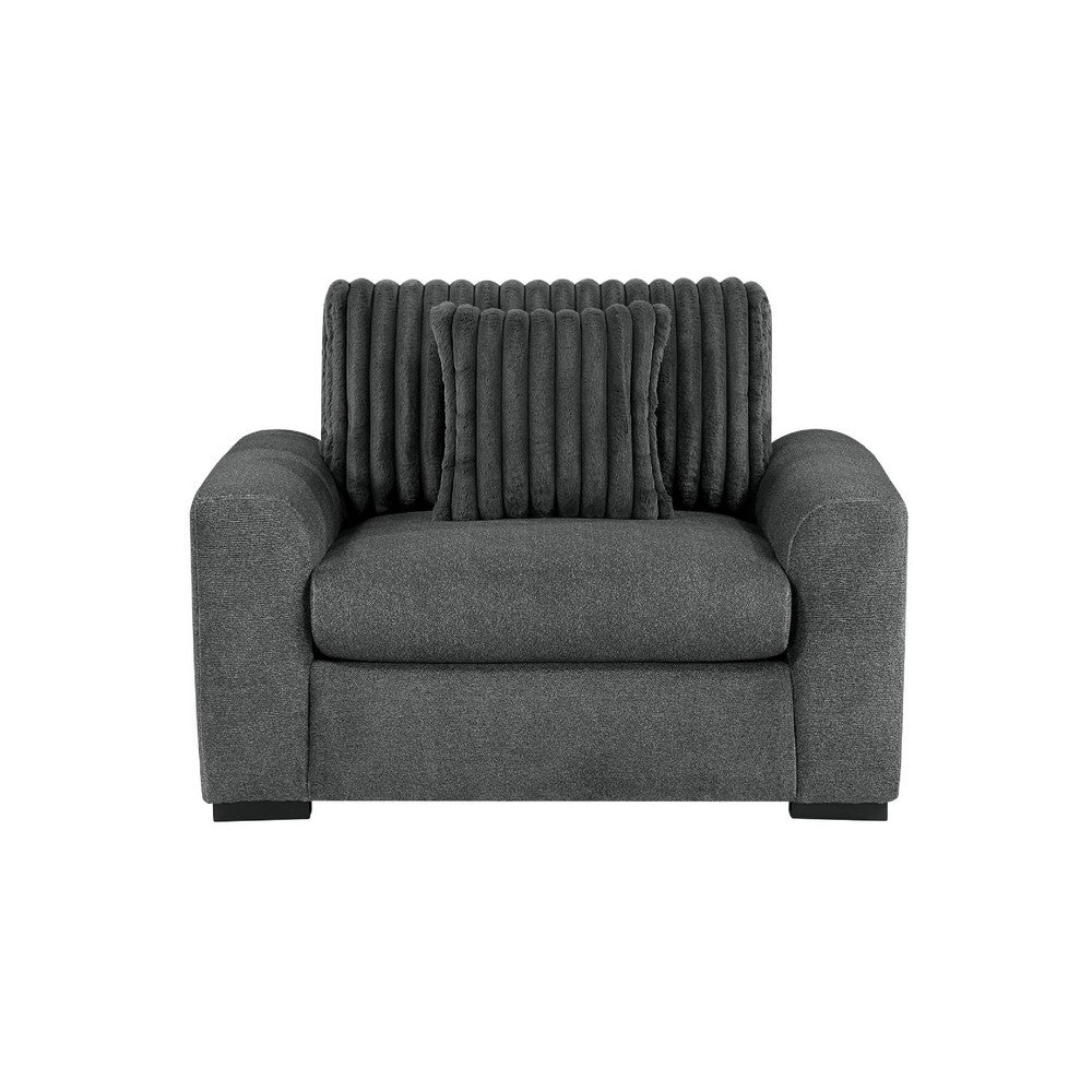 Zian Armchair w Pillow | Foam Cushions | Dark Gray Microfiber & Corduroy