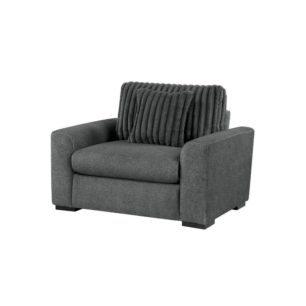 Zian Armchair w Pillow | Foam Cushions | Dark Gray Microfiber & Corduroy