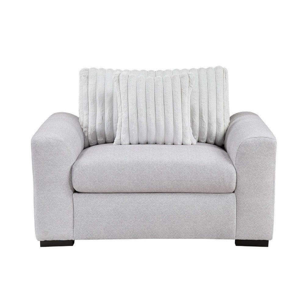 Zian Armchair w Pillow | Foam Cushions | Light Gray Microfiber & Corduroy