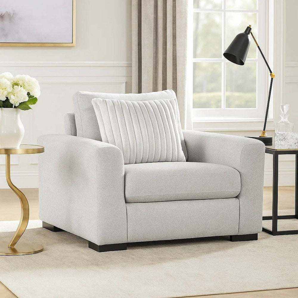 Zian Armchair w Pillow | Foam Cushions | Light Gray Microfiber & Corduroy