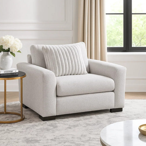 Zian Armchair w Pillow | Foam Cushions | Light Gray Microfiber & Corduroy