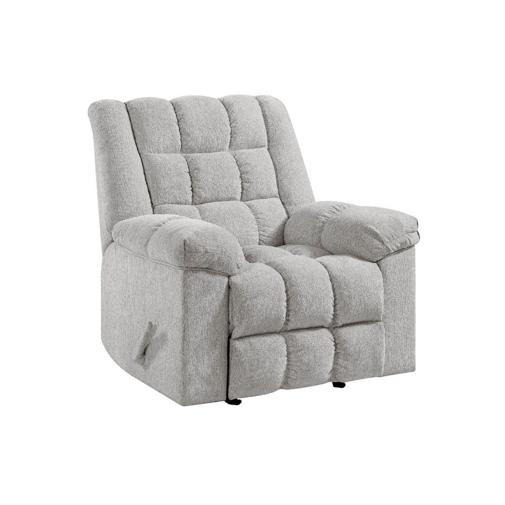 Winy Manual Rocker Reclining Chair | Pillow Grid Tufted Gray Chenille