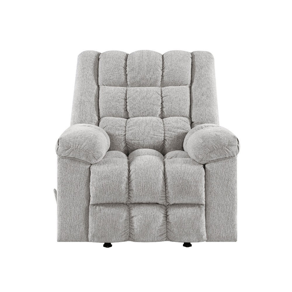 Winy Manual Rocker Reclining Chair | Pillow Grid Tufted Gray Chenille