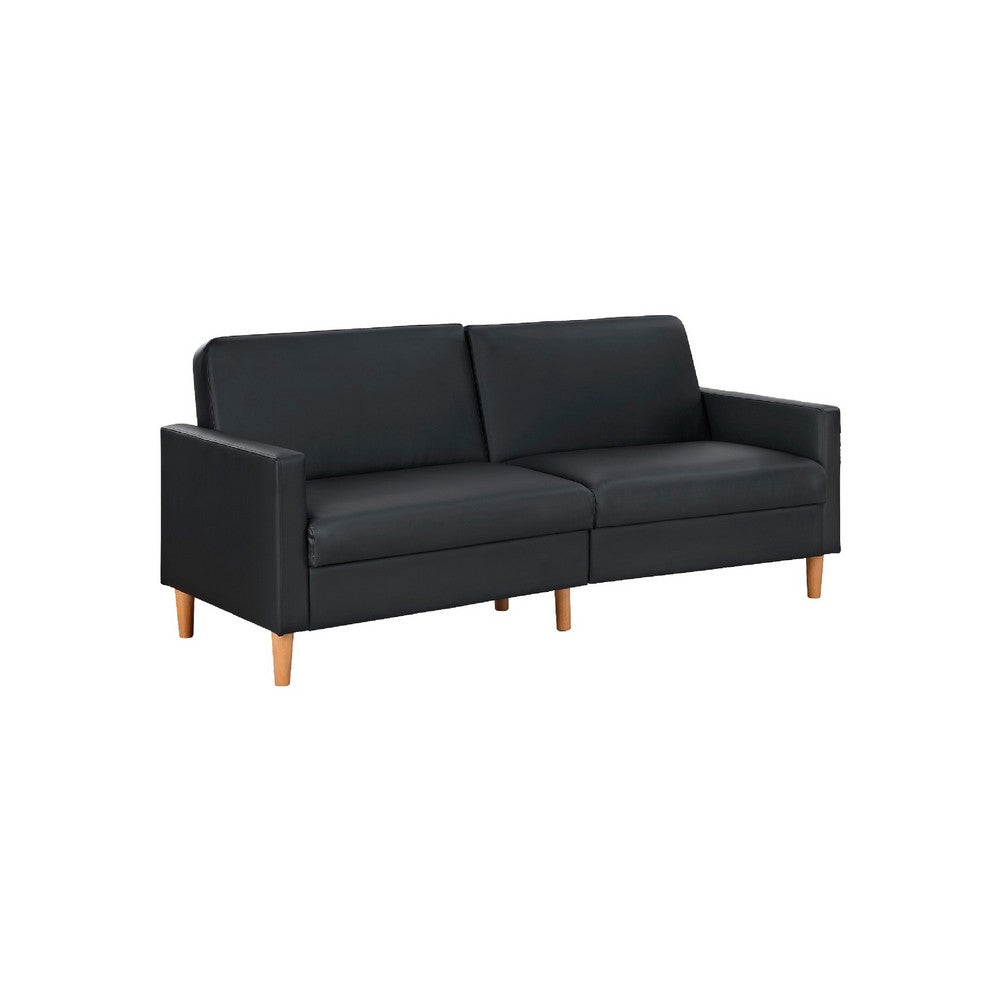 Mala Sleeper Sofa | Foam Padded | Black Faux Leather | Walnut Brown Legs