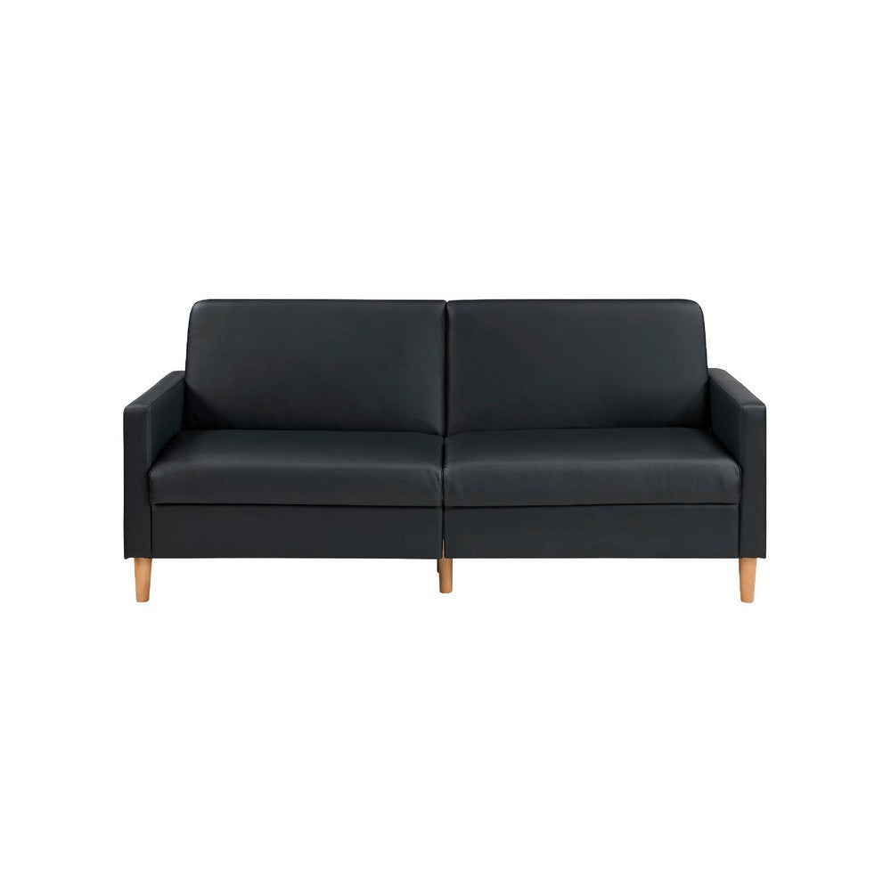 Mala Sleeper Sofa | Foam Padded | Black Faux Leather | Walnut Brown Legs