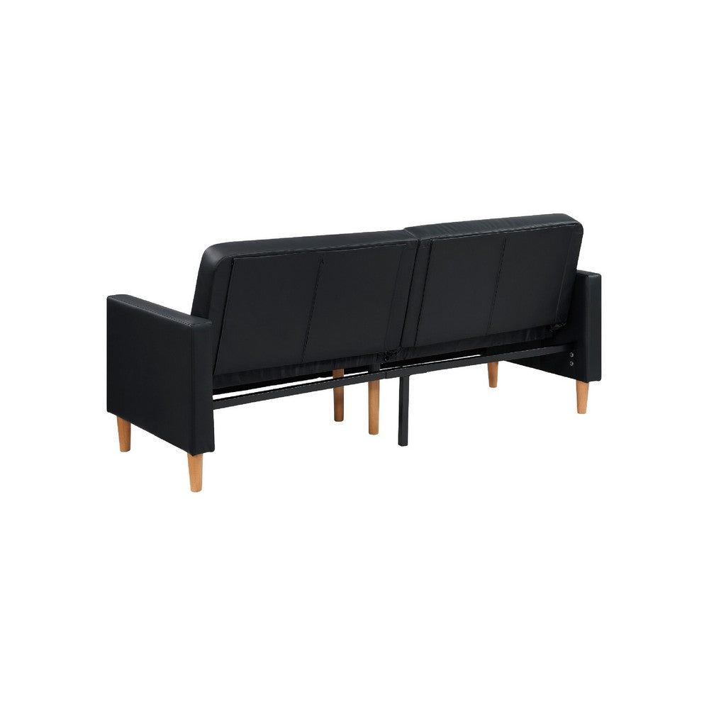Mala Sleeper Sofa | Foam Padded | Black Faux Leather | Walnut Brown Legs
