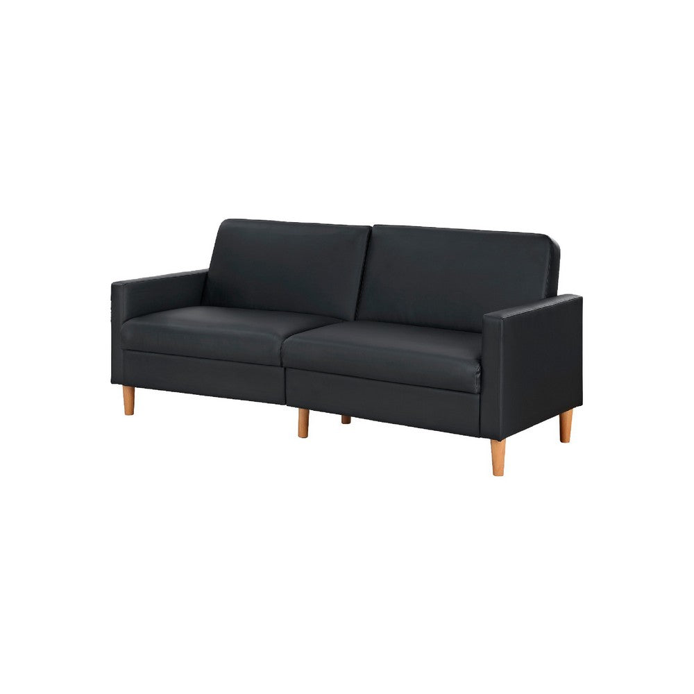 Mala Sleeper Sofa | Foam Padded | Black Faux Leather | Walnut Brown Legs
