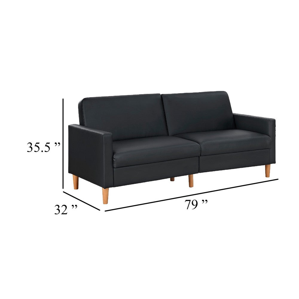 Mala Sleeper Sofa | Foam Padded | Black Faux Leather | Walnut Brown Legs