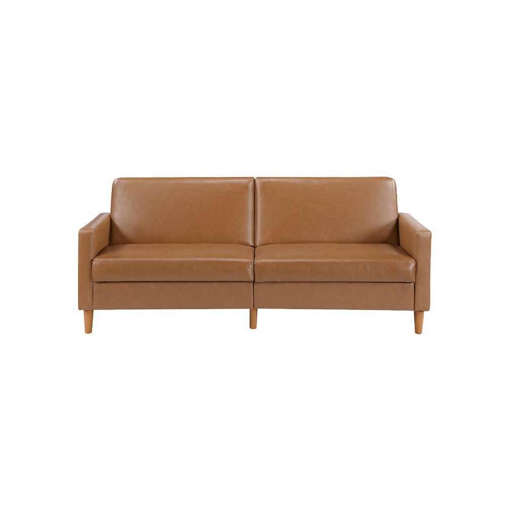 Mala Sleeper Sofa | Foam Padded | Camel Brown Faux Leather | Wood Frame