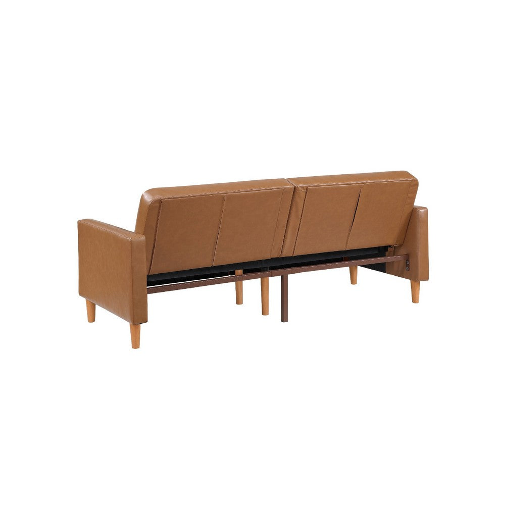 Mala Sleeper Sofa | Foam Padded | Camel Brown Faux Leather | Wood Frame