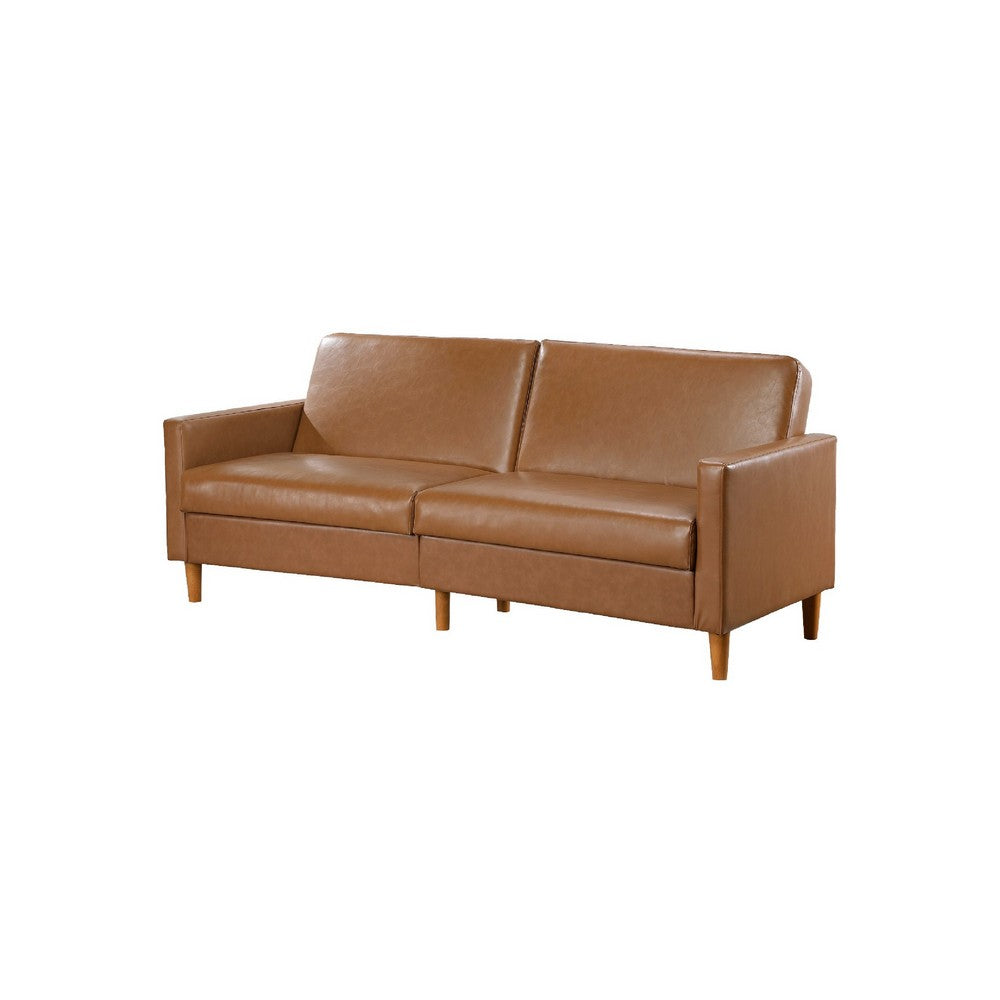 Mala Sleeper Sofa | Foam Padded | Camel Brown Faux Leather | Wood Frame