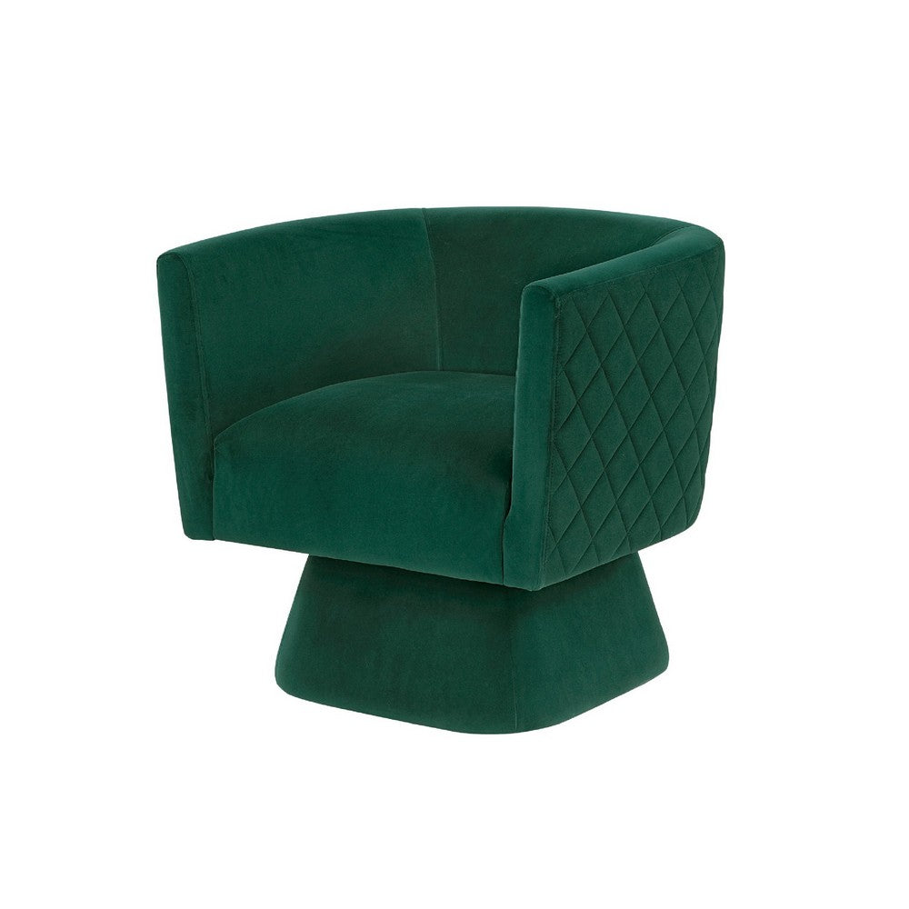 Cabe Swivel Accent Armchair | Diamond Stitch Back | Emerald Green Velvet