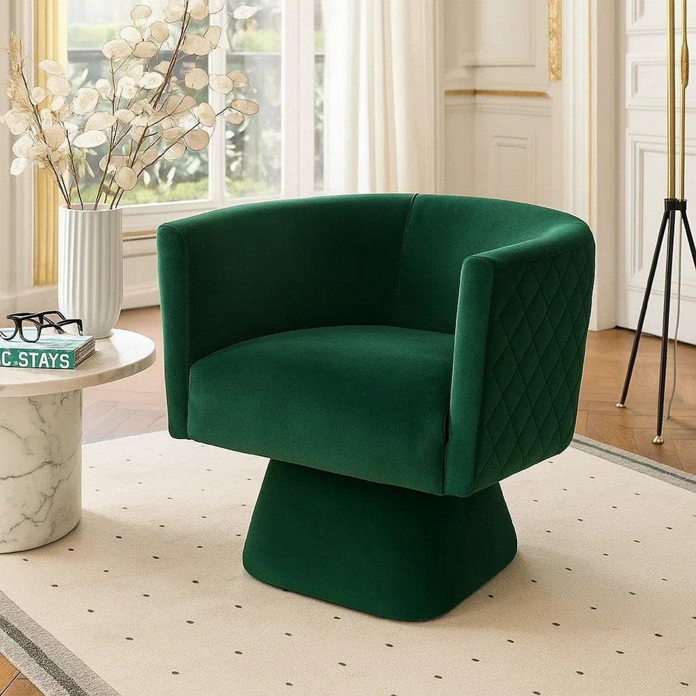 Cabe Swivel Accent Armchair | Diamond Stitch Back | Emerald Green Velvet
