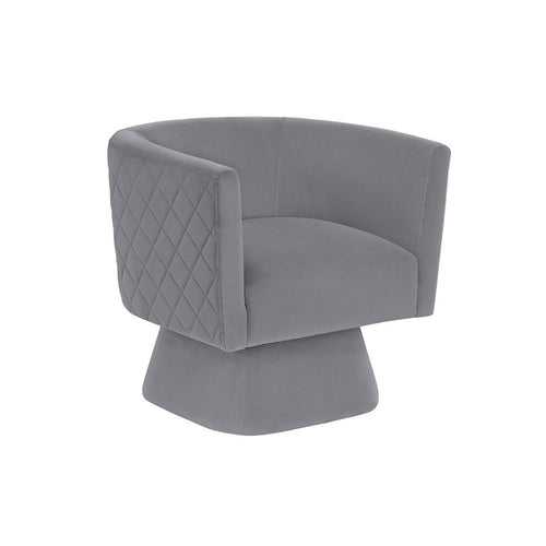 Cabe Swivel Accent Armchair | Diamond Stitch Back | Modern Gray Velvet