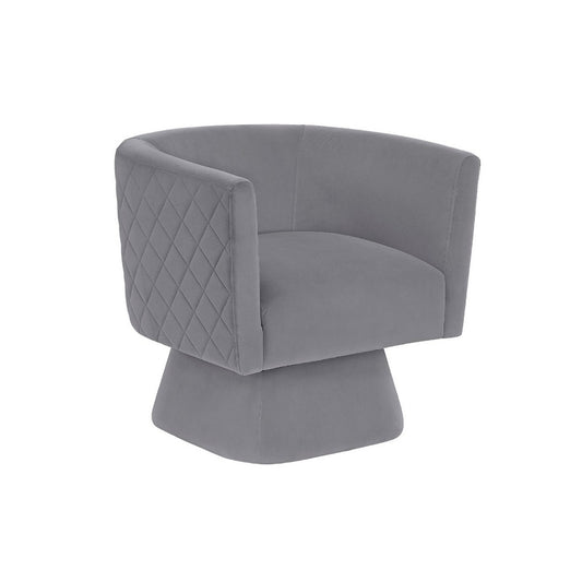 Cabe Swivel Accent Armchair | Diamond Stitch Back | Modern Gray Velvet
