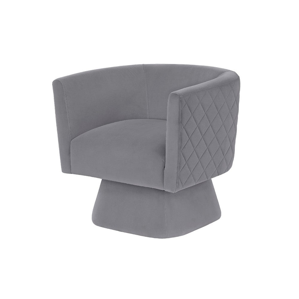 Cabe Swivel Accent Armchair | Diamond Stitch Back | Modern Gray Velvet