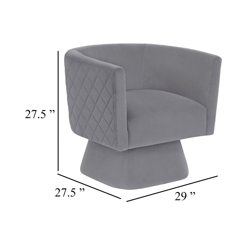 Cabe Swivel Accent Armchair | Diamond Stitch Back | Modern Gray Velvet