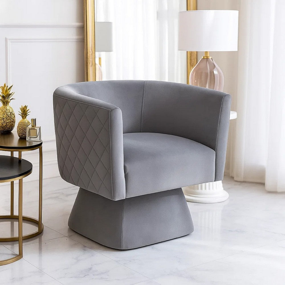 Cabe Swivel Accent Armchair | Diamond Stitch Back | Modern Gray Velvet