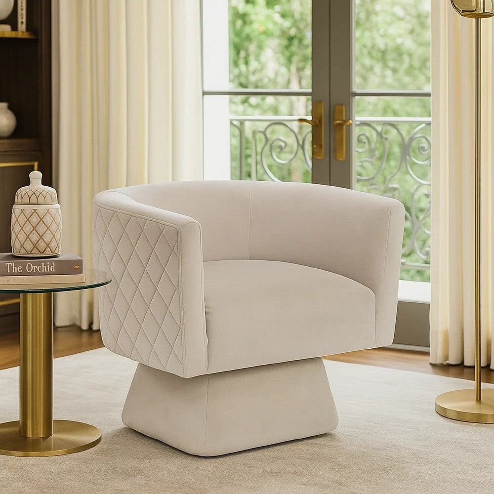Cabe Swivel Accent Armchair | Diamond Stitch Back | Taupe Brown Velvet