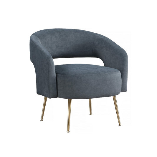 Noel Accent Chair | Curved Open Back | Dark Gray Velvet | Gold Metal Legs