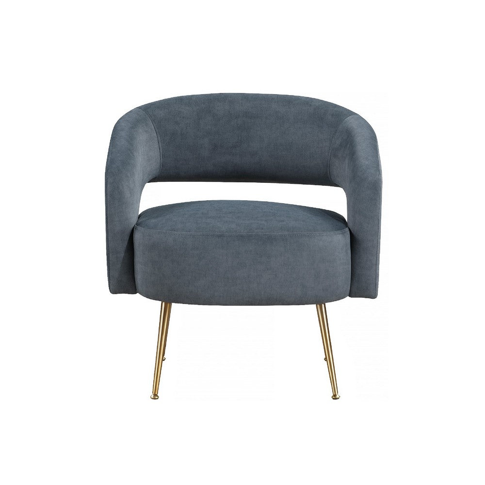 Noel Accent Chair | Curved Open Back | Dark Gray Velvet | Gold Metal Legs