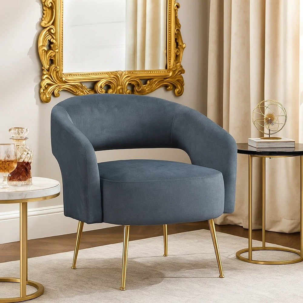 Noel Accent Chair | Curved Open Back | Dark Gray Velvet | Gold Metal Legs