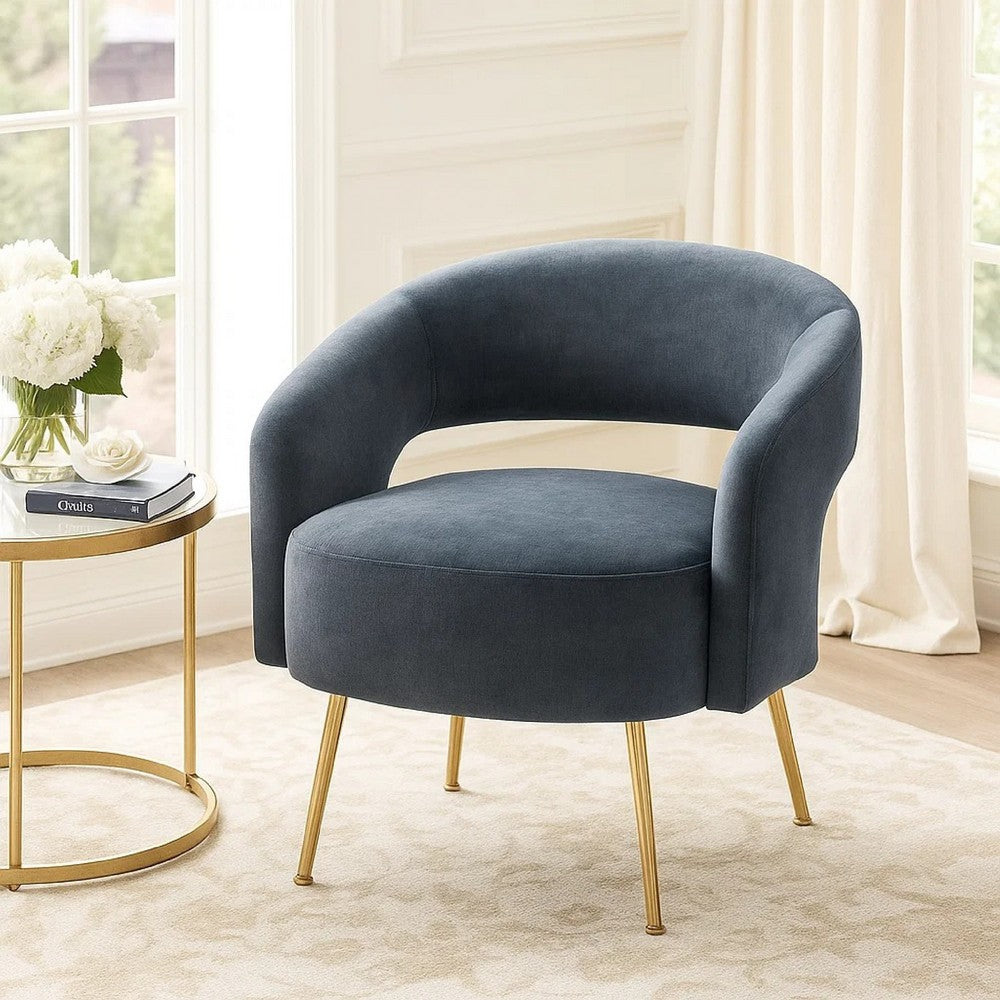 Noel Accent Chair | Curved Open Back | Dark Gray Velvet | Gold Metal Legs